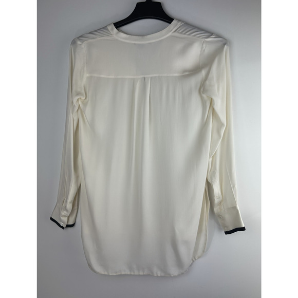 Vince Tipped Contrast 100% Silk Blouse Tan Size 4 Office Quiet Luxury Minimalist - Picture 8 of 12